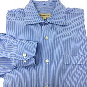 Tommy Bahama Mens Long Sleeve Button Down Shirt Blue Stripe XL Cotton